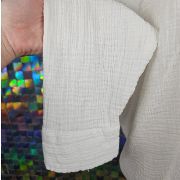 American Eagle Outfitters White Gauze Long Sleeve Button Up Shirt Top M - Picture 5 of 8